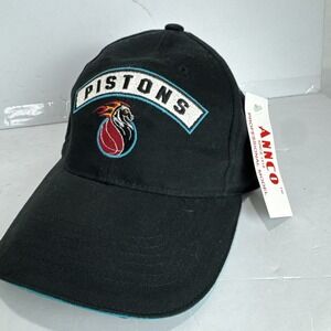 NWT Vintage‎ NBA Detroit Pistons Horse Teal Strapback Hat Annco Ball Cap Black